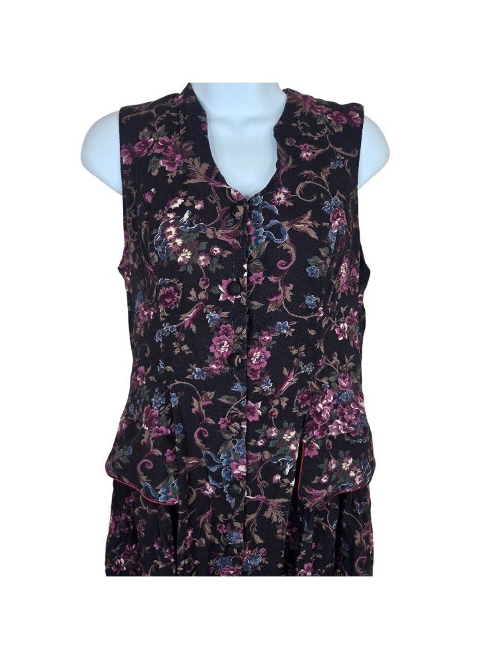 Vintage 90s Scott McClintock Button Front Sleeveless Dress Size M USA Black Purp